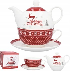 Elegáns porcelán szett teáskanna, csésze, csészealj Karácsony