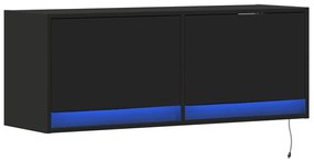 fekete fali TV-szekrény LED-világítással 100x31x35 cm