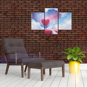 Kép - Rózsaszín szív fa (90x60 cm)