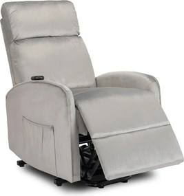 Fotel Elektrycznie Rozkładany COLTON z Funkcją Wstawania Szary Welurowy