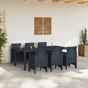 7 Darabos Kerti Étkező Szett Antracit Műanyag Rattan
