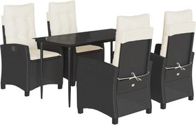vidaXL 5 részes fekete polyrattan kerti étkezőgarnitúra párnákkal