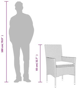 vidaXL5részes fekete polyrattan/akácfa kerti étkezőgarnitúra párnákkal