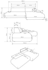 PRATO L alakú balos kihúzható sarokkanapé tárolóval, bézs