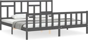 vidaXL szürke tömör fa ágykeret fejtámlával 200 x 200 cm