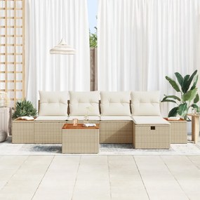 6 Darabos Kert Sofa Szett Párnákkal, Bézs Poli Rattan