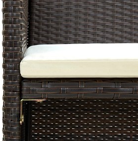 Barna kétszemélyes polyrattan kerti kanapé párnákkal