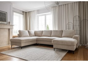 Bézs kordbársony kinyitható sarokkanapé (bal oldali) Lofty Lilly – Miuform