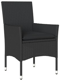 vidaXL 3 részes fekete polyrattan/üveg bisztrógarnitúra párnával