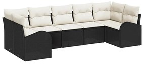 vidaXL Kerti Kanapé Szett párnával 7 pcs Fekete Poly Rattan