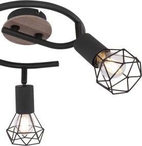 Globo 54802S-3H Spotlámpa fekete fém, barna fa betéttel. Ø:230, M:215, fényforrás nélkül 3xE14 40W 230V