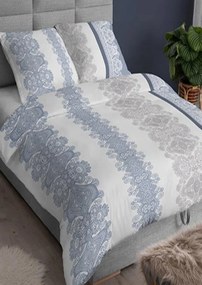 Pamut szatén ágyneműhuzat 140x200 +70x90 Díszek kék/szürke 3559 C