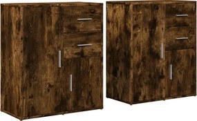 vidaXL 2 db füstös tölgy színű szerelt fa tálalószekrény 60x31x70 cm