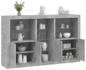 betonszürke tálalószekrény LED-világítással 162 x 37 x 100 cm