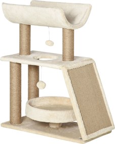 PawHut Macska Torony 76 cm - 2 Játék Gömbbel, Zsineg Tartókkal, Ággyal, Kaparó Lappal, Többszintes Kaparófa Közepes Macskák Számára, Világos Barna | A