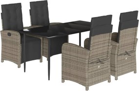 vidaXL 5 részes szürke polyrattan kerti étkezőgarnitúra párnával