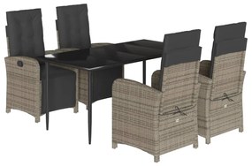 vidaXL 5 részes szürke polyrattan kerti étkezőgarnitúra párnával