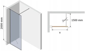 Mexen Kioto zuhanyparaván WALK-IN 8mm, 130x200 cm, szürke üveg (grafit), 800-130-000-00-40