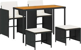 vidaXL 5 részes fekete polyrattan kerti étkezőgarnitúra párnákkal