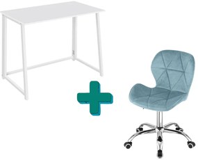 Dolgozószobai szett – összecsukható íróasztal ZARIMO 80×40 cm, fehér + irodai szék AVOLA VELVET világoskék