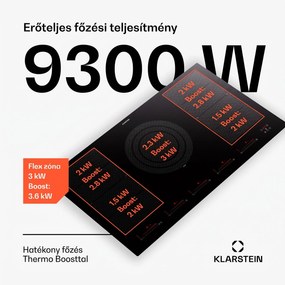 Klarstein Masterzone 90 Flex, indukciós főzőlap, max. 12 600 W, beépített, 5 zóna, 2 Flex zóna, ThermoBoost technológia, Smart Flex