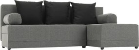 Sarokülőgarnitúra, J allású, ágyfunkcióval, szövet szürke/ párnák fekete, MEXX