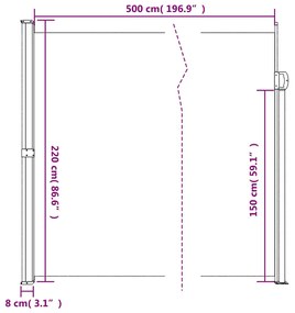 antracitszürke behúzható oldalsó napellenző 220 x 500 cm