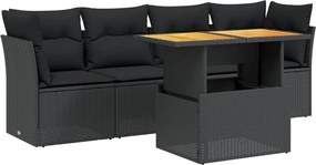 vidaXL 5 részes fekete polyrattan kerti kanapészett párnákkal