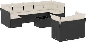 vidaXL 10 részes fekete polyrattan kerti ülőgarnitúra párnákkal
