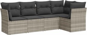 vidaXL 5 részes világosszürke polyrattan kerti ülőgarnitúra párnákkal