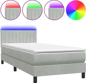 vidaXL világosszürke bársony rugós és LED-es ágy matraccal 80x210 cm