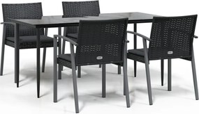 vidaXL 5 részes polyrattan és acél kerti étkezőgarnitúra párnával