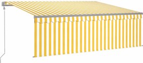 vidaXL sárga-fehér redőnyös, LED-es, szélérzékelős napellenző 4x3 m