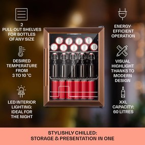 Klarstein Beersafe XL, hűtőszekrény, 60 literes, 2 polc, dupla hőszigetelt panorámaajtó, rozsdamentes acél