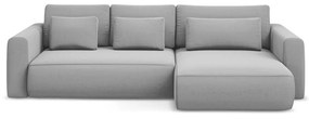 Világosszürke bársony kinyitható-tárolóhelyes sarokkanapé (jobb oldali-heverő résszel) Kapua – Makamii