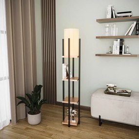 Shelf Lamp 8113 fekete-réz fém és szövet polcos állólámpa