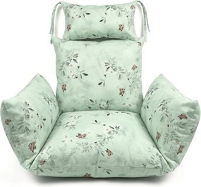 Szürke függőszék KOKON állvánnyal, világoszöld mintás párna