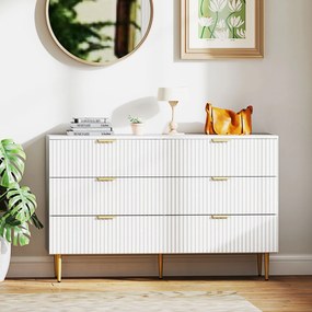 HOMCOM 6 Fiókos Szekrény Modern Tároló Bútor Arany Lábakkal, Hálószobába, Nappaliba, Méretek: 120 x 40 x 76,5 cm, Fehér | Aosom