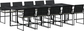 vidaXL 11 részes fekete polyrattan kerti étkezőgarnitúra párnákkal