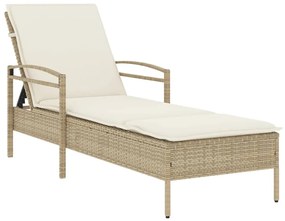 Bézs polyrattan napozóágy párnával 63x200x81 cm