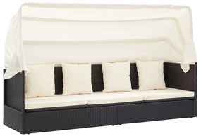 Fekete polyrattan kerti napozóágy tetővel