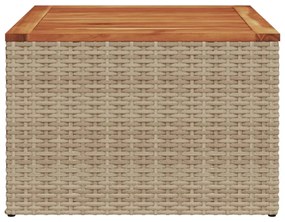 bézs polyrattan és akácfa kerti asztal 55 x 55 x 37 cm