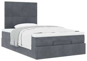 Ottomán ágykeret matracokkal sötétszürke 120x190cm bársony