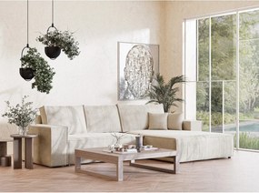 Krémszínű zsenília kinyitható-tárolóhelyes sarokkanapé (jobb oldali-heverő résszel) Maze – Maison de Rêve