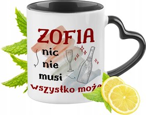 Zsófinak Fekete Bögre Szív Alakú Füllel Ajándék Nyomtatott