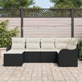 Kerti Kanapé Szett párnával 6 pcs Fekete és fehér Poli rattan
