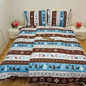 Pamut lepedők Karácsonyi lepedők Rénszarvas türkiz TiaHome - 1x Párna 90x70cm, 1x Paplan 140x200cm
