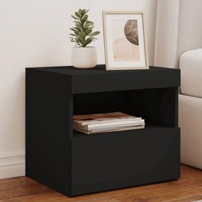 2 db fekete műfa éjjeliszekrény LED-fényekkel 50x40x45 cm