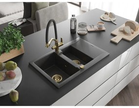 Mexen Gaspar, gránit mosogató 737x475x177 mm, 1,5 kamrás és Duo mosogató csaptelep, fekete foltos, 6507-76-671701-57-G