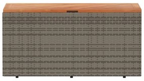 szürke polyrattan és akácfa kerti tárolóláda 110 x 50 x 54 cm